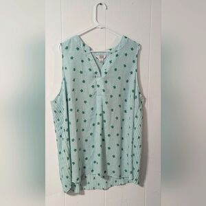 Green Turtle Sleeveless Pleated Flowy Top